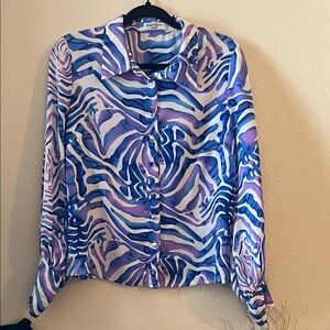 Express Women's Blue and Purple Zebra Print Button Down Shirt